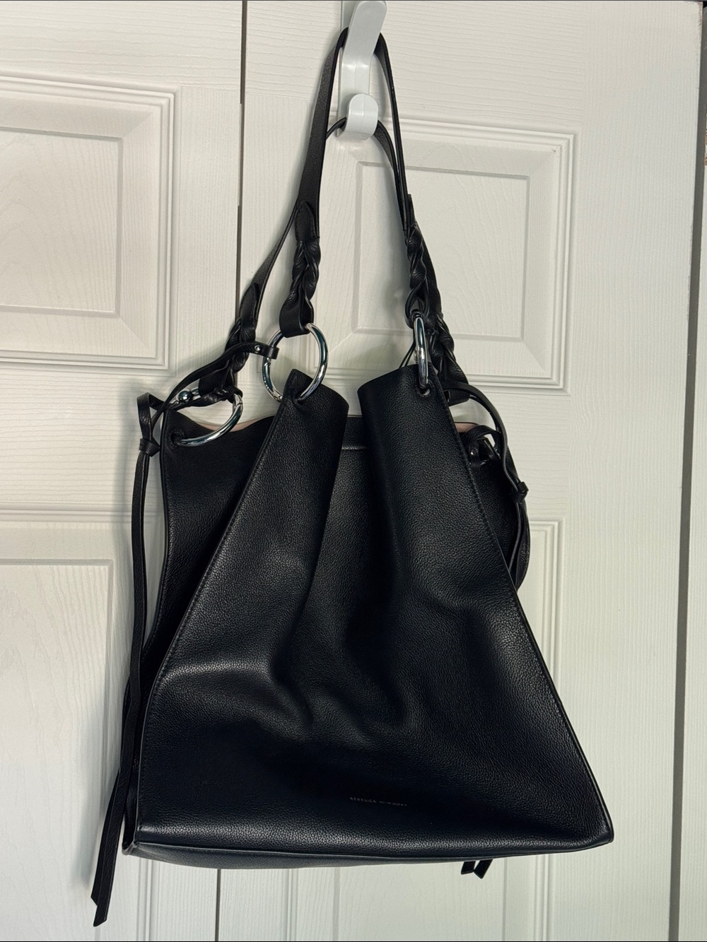 Rebecca Minkoff Black Leather Shoulder Bag with Braided Straps